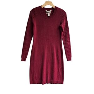 Banana Republic Heritage Red Burgundy Cable Sleeve Fitted Sweater Dress Small